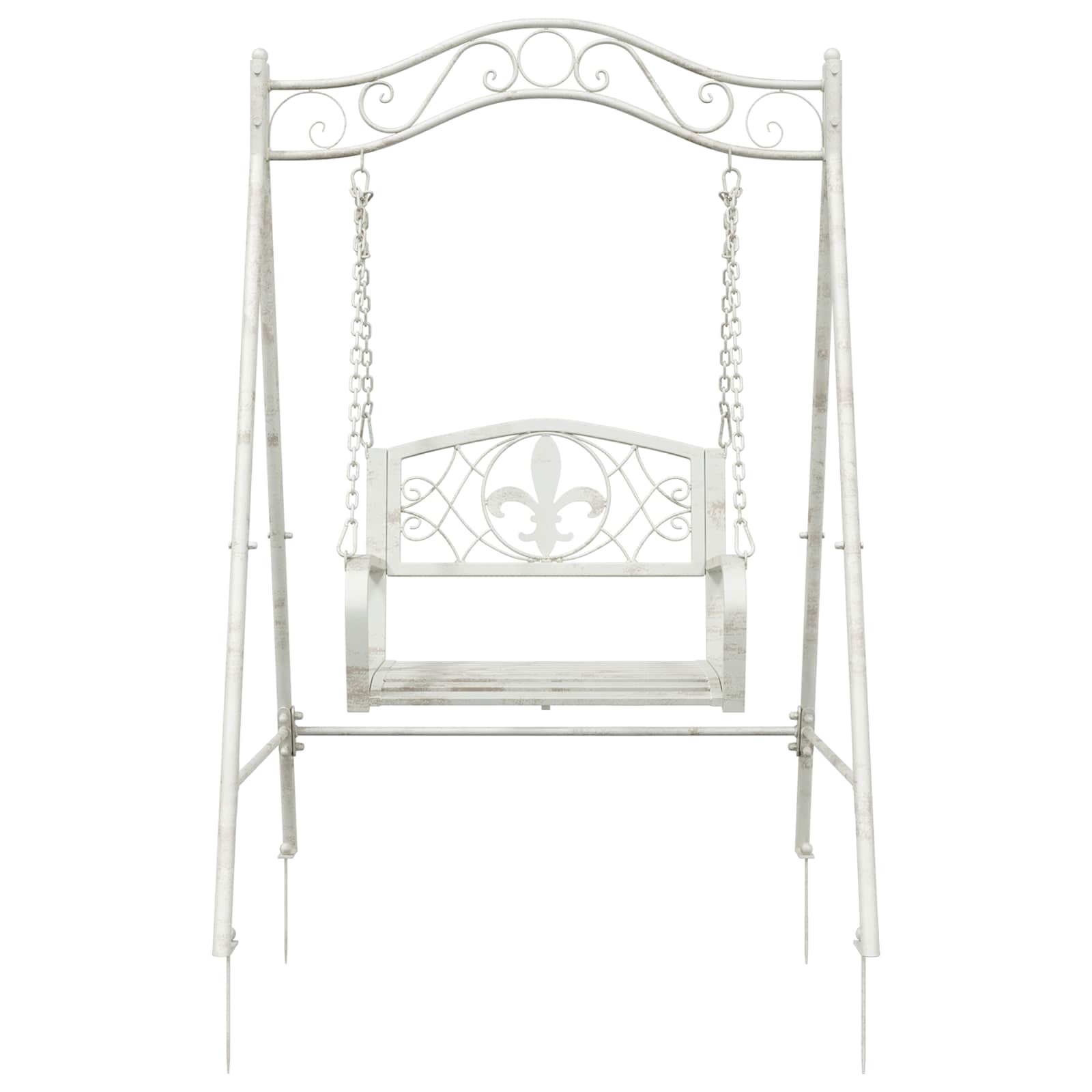 vidaXL Swing Bench Steel 113 x 121.5 x 168 cm Antique White 3
