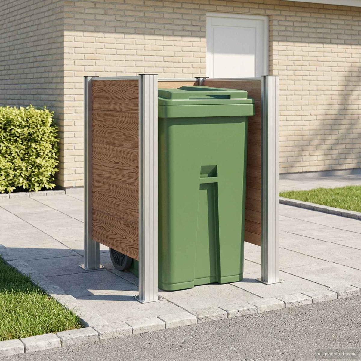 vidaXL Garbage Bin Fence Brown 85 x 85 x 115 cm Aluminium and WPC 1