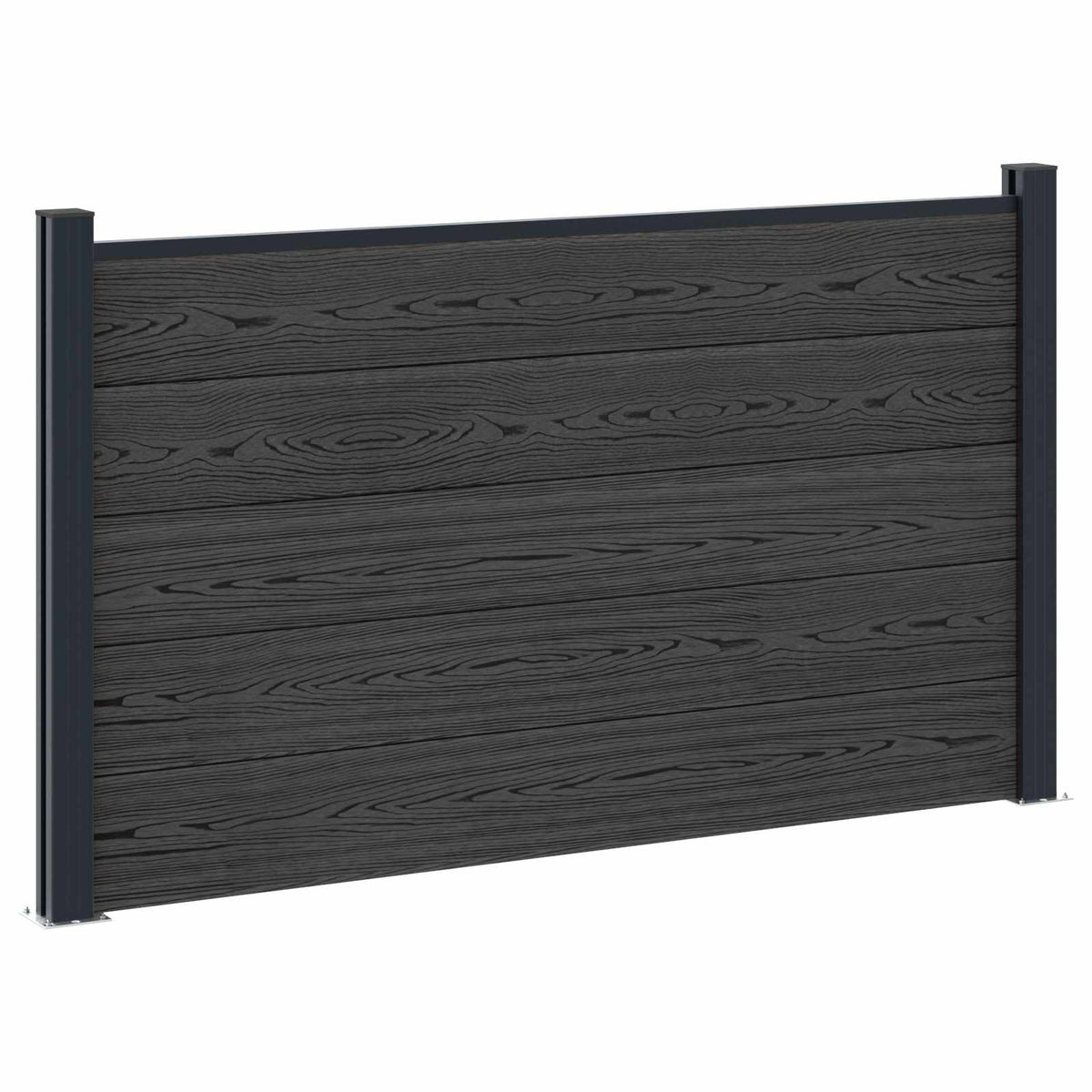 Fence Panel WPC 180x105 cm Black 1 section with 2 posts (dark grey post)