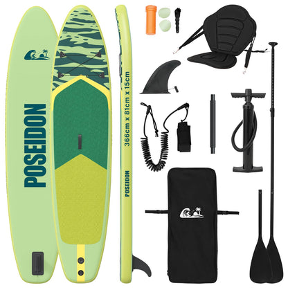 vidaXL SUP Board with Seat 2-in-1 POSEIDON 366 x 81 x 15 cm Green 2