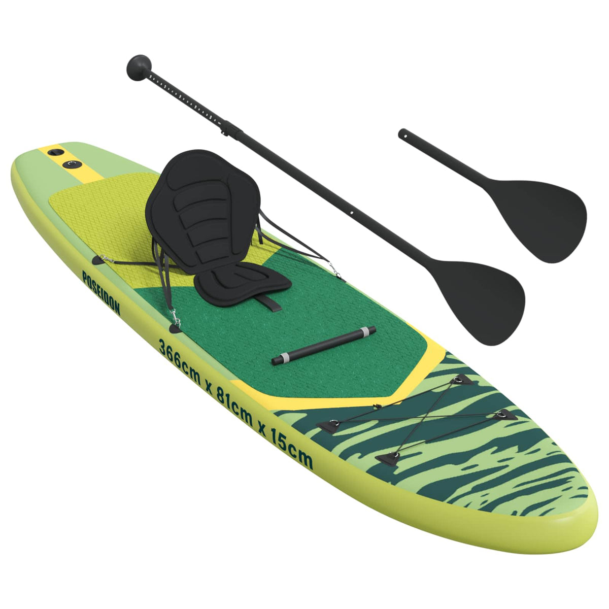 vidaXL SUP Board with Seat 2-in-1 POSEIDON 366 x 81 x 15 cm Green 4