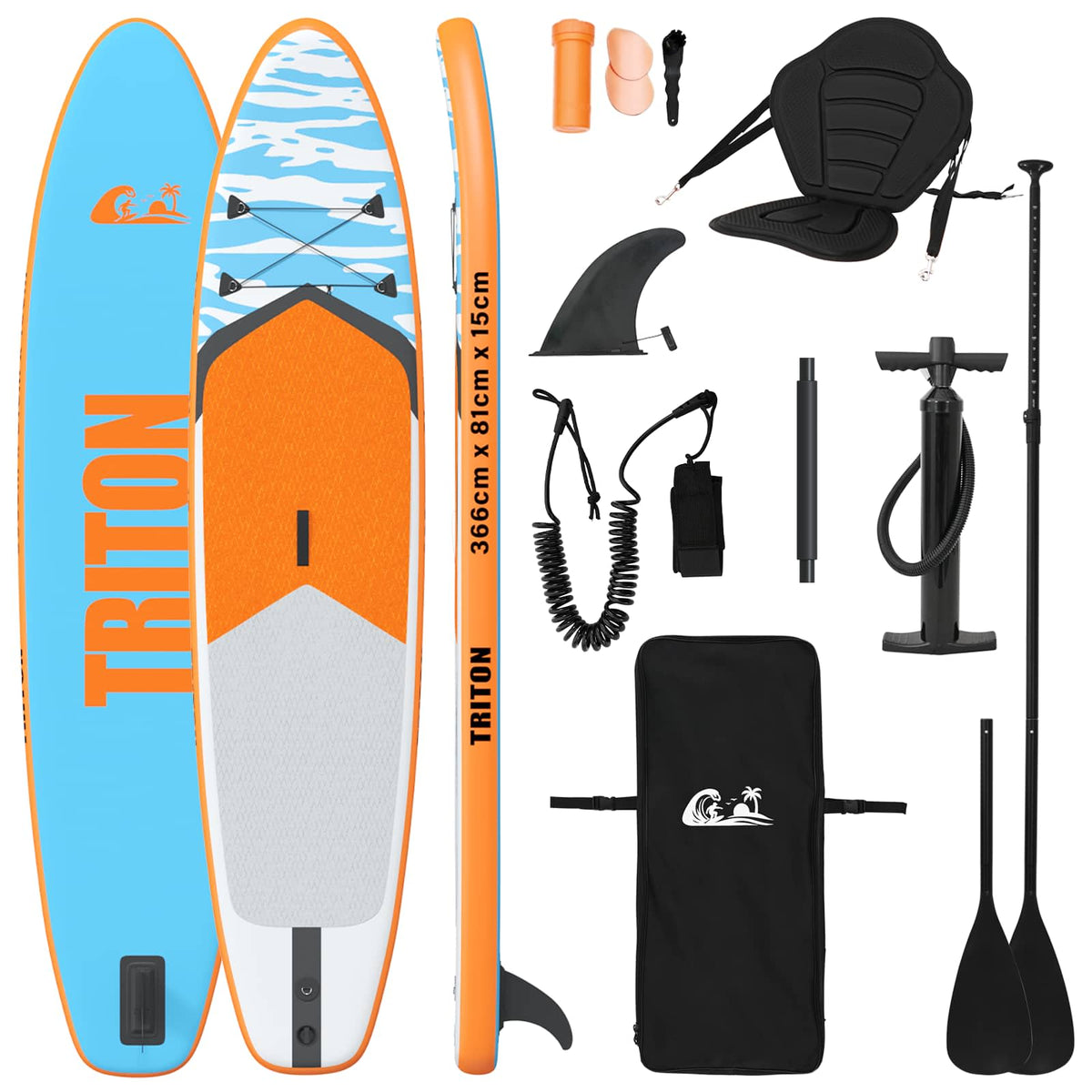 vidaXL SUP Board with Seat 2-in-1 TRITON 366 x 81 x 15 cm Blue 2