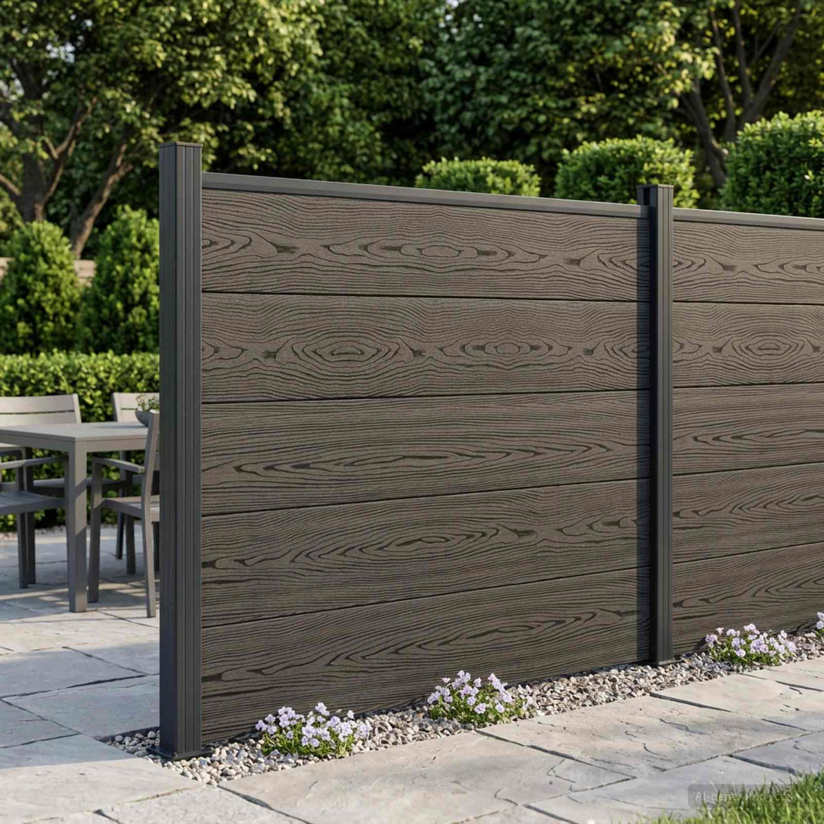 Fence Panel WPC 180x105 cm Black 1 section with 2 posts (dark grey post)
