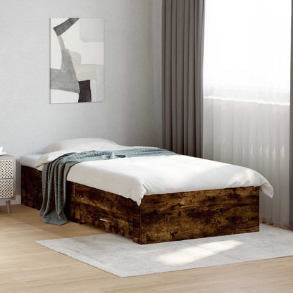Bed Frame with Drawers without Mattress Length 200 cm Smoked Oak 80 cm