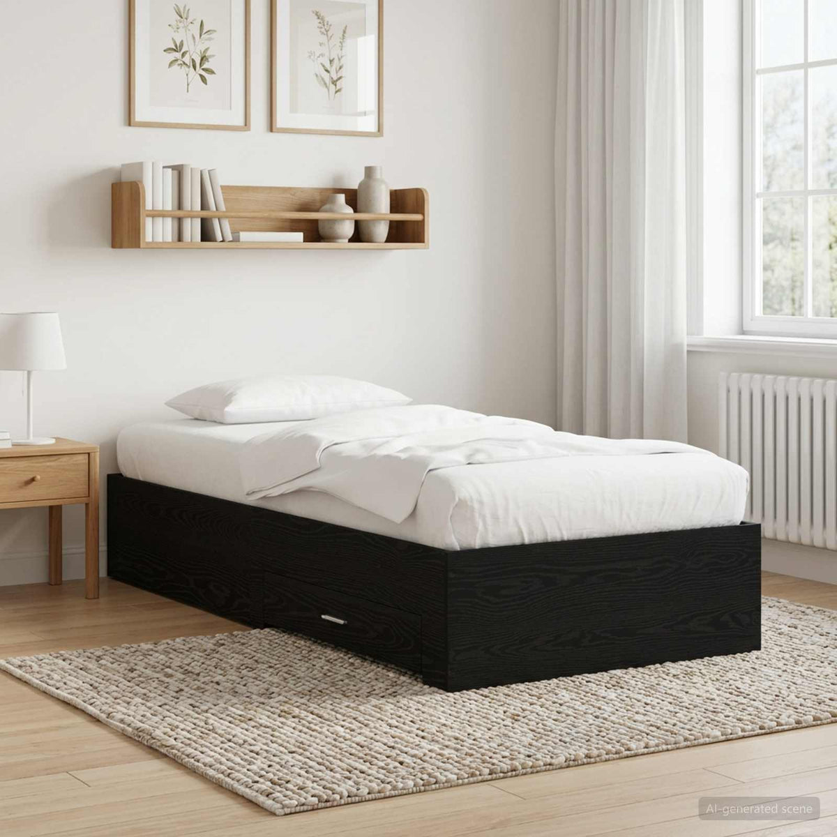 Bed Frame with Drawer Engineered Wood Length 200 cm Black Oak 80 cm