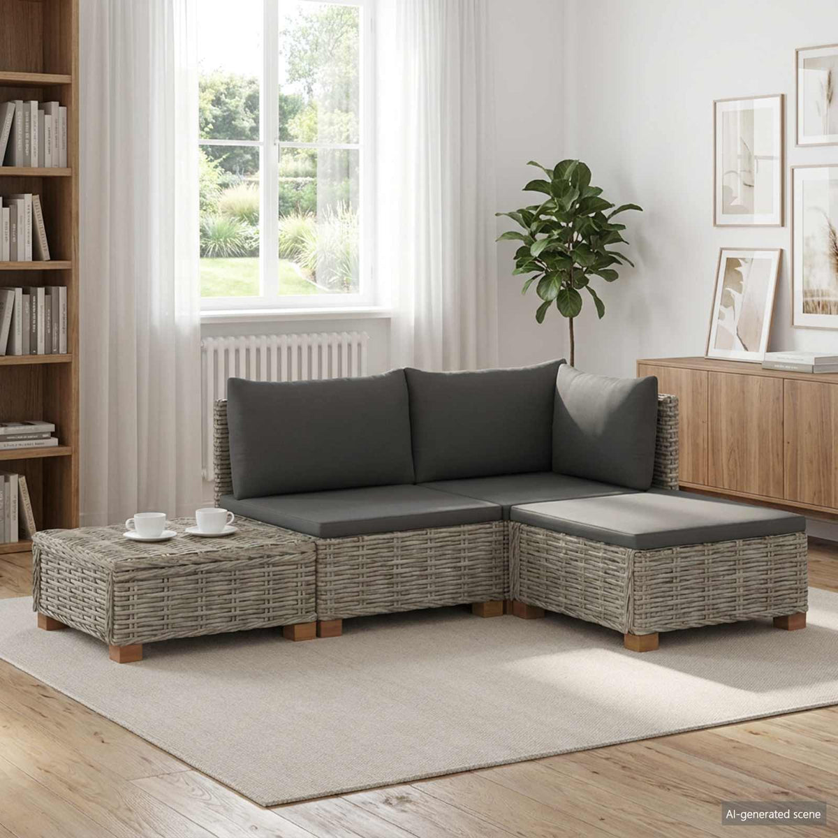 Cushions GENDT Natural Rattan Kubu Grey Middle + footstool + corner + table