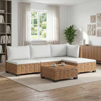 6 pcs Rattan Lounge Set with Cushions GENDT Rattan Natural 2x middle + footstool + corner + table
