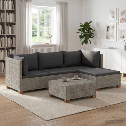 6 pcs Rattan Lounge Set with Cushions GENDT Natural Rattan Kubu Grey 2x corner + footstool + middle + table