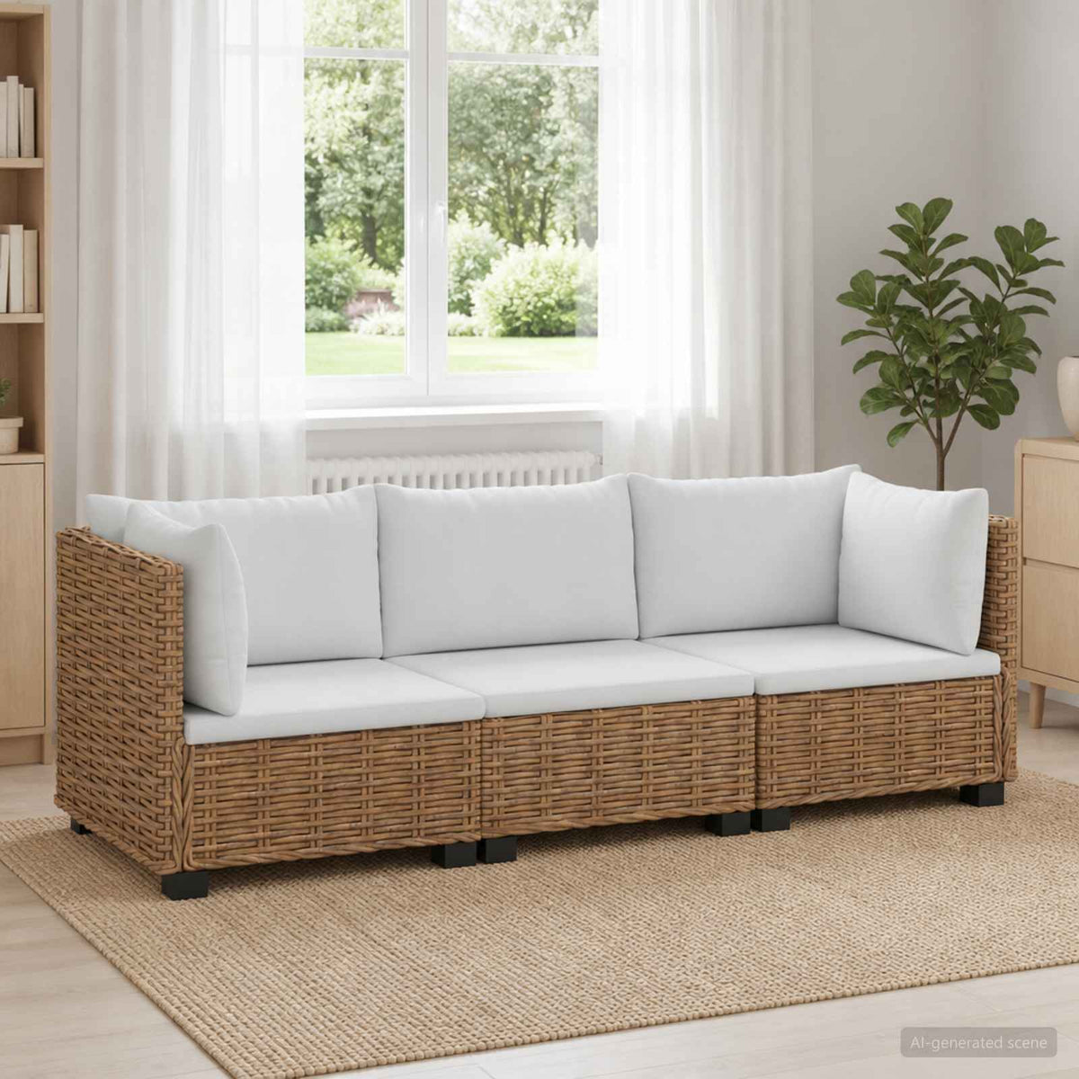 6 pcs Rattan Lounge Set with Cushions GENDT Rattan Natural 2x corner + middle