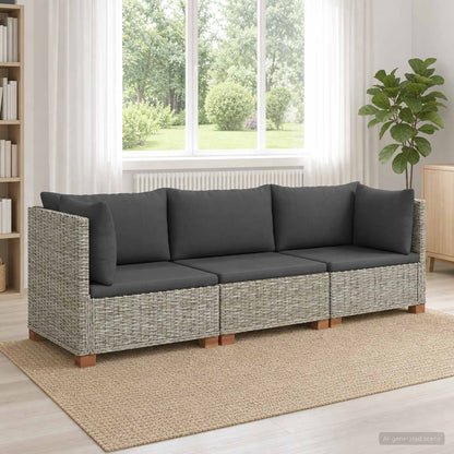 6 pcs Rattan Lounge Set with Cushions GENDT Natural Rattan Kubu Grey 2x corner + middle