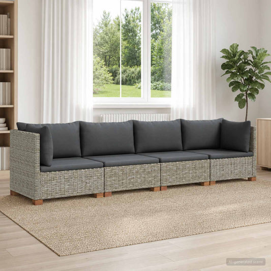 6 pcs Rattan Lounge Set with Cushions GENDT Natural Rattan Kubu Grey 2x corner + 2x middle