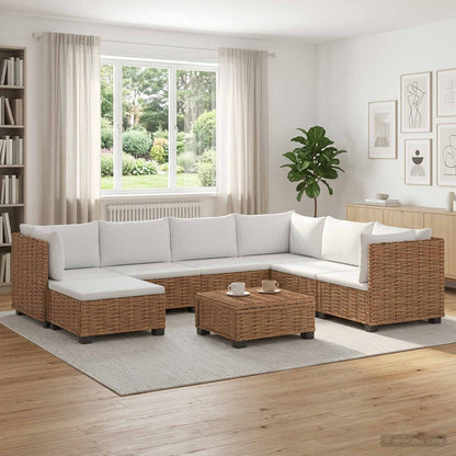 6 pcs Rattan Lounge Set with Cushions GENDT Rattan Natural 3x middle + 3x corner + footstool + table