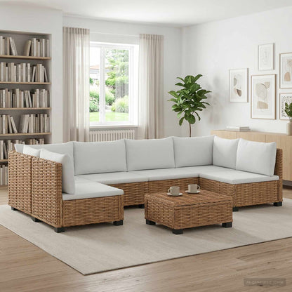 6 pcs Rattan Lounge Set with Cushions GENDT Rattan Natural 4x middle + 2x corner + table