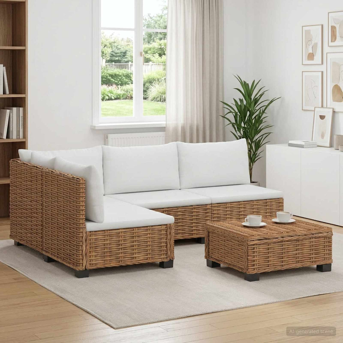 6 pcs Rattan Lounge Set with Cushions GENDT Rattan Natural 3x middle + corner + table
