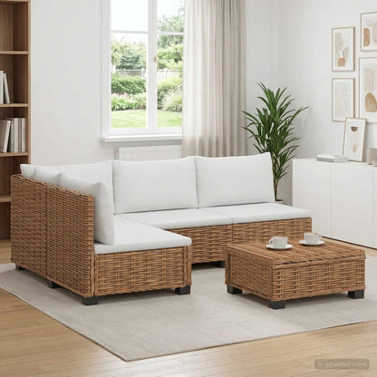 6 pcs Rattan Lounge Set with Cushions GENDT Rattan Natural 3x middle + corner + table