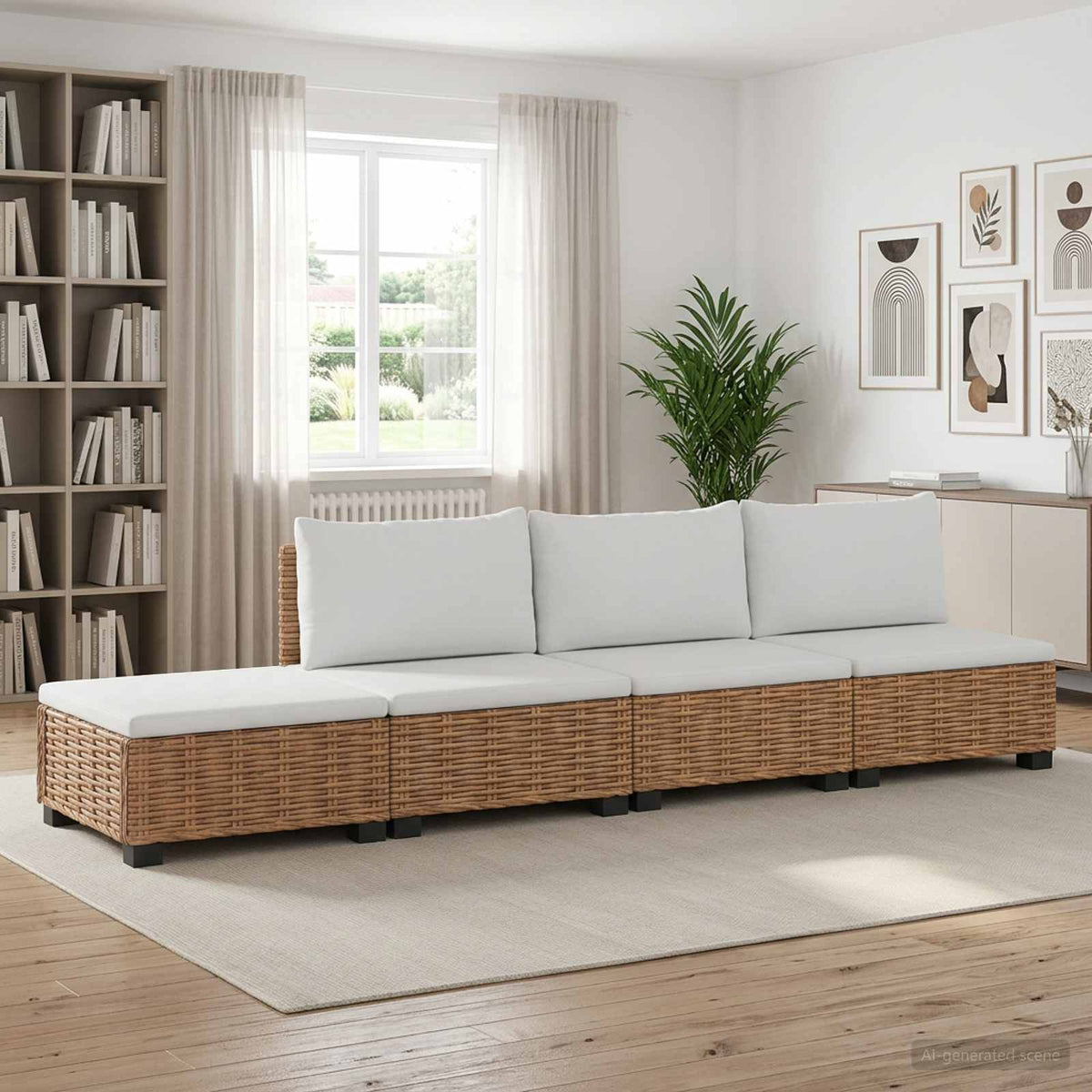 6 pcs Rattan Lounge Set with Cushions GENDT Rattan Natural 3x middle + footstool
