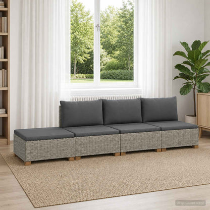 6 pcs Rattan Lounge Set with Cushions GENDT Natural Rattan Kubu Grey 3x middle + footstool