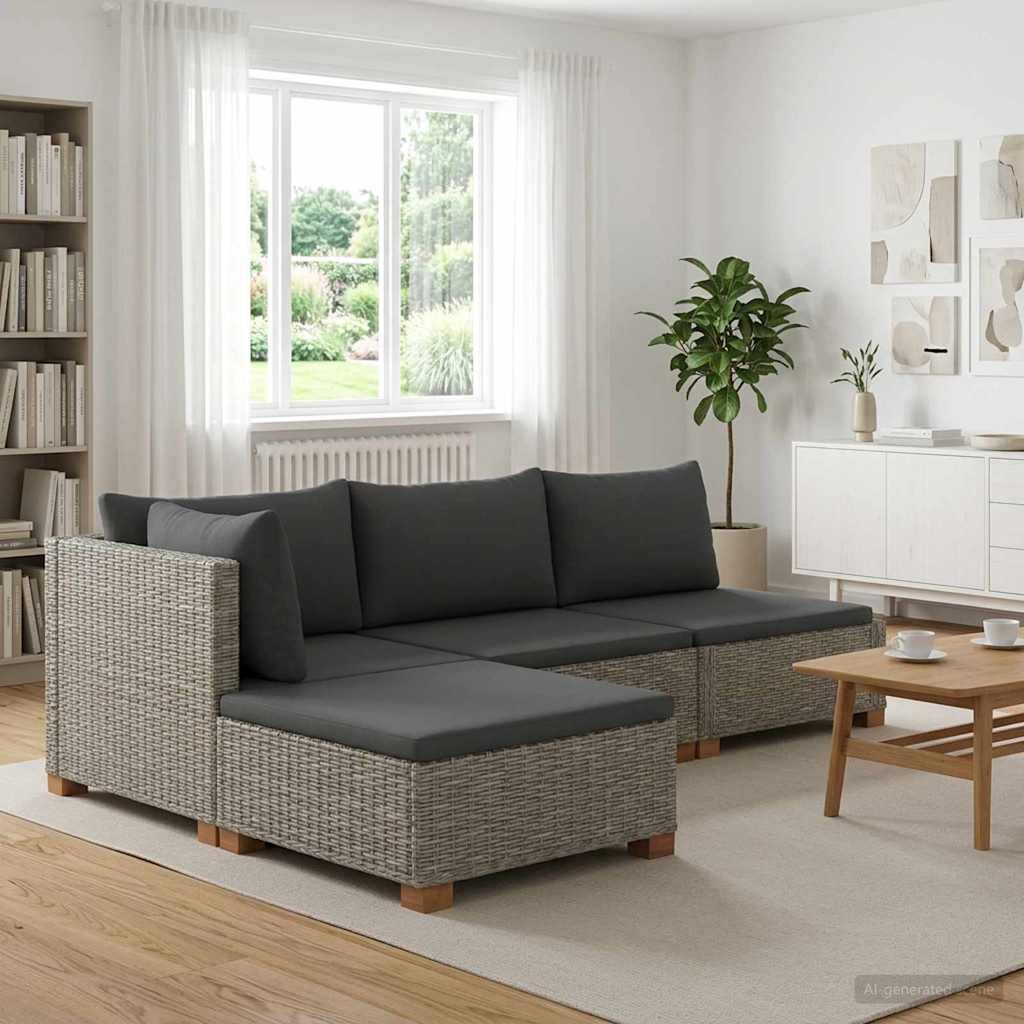 Cushions GENDT Natural Rattan Kubu Grey Middle + footstool + corner
