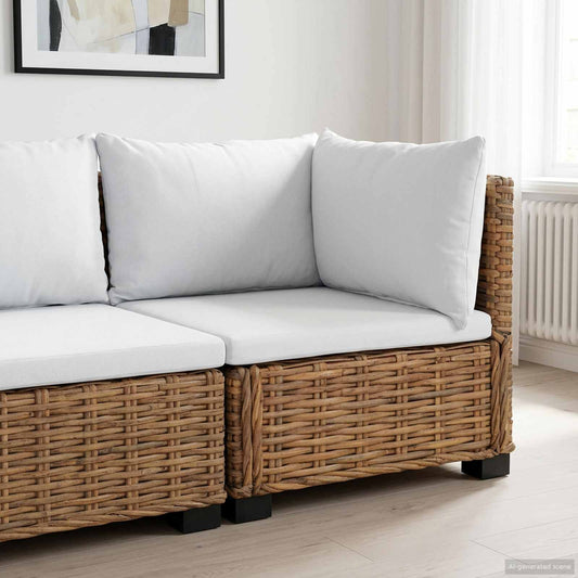 vidaXL Corner Sofa with Cushions GENDT Natural Rattan Natural 1