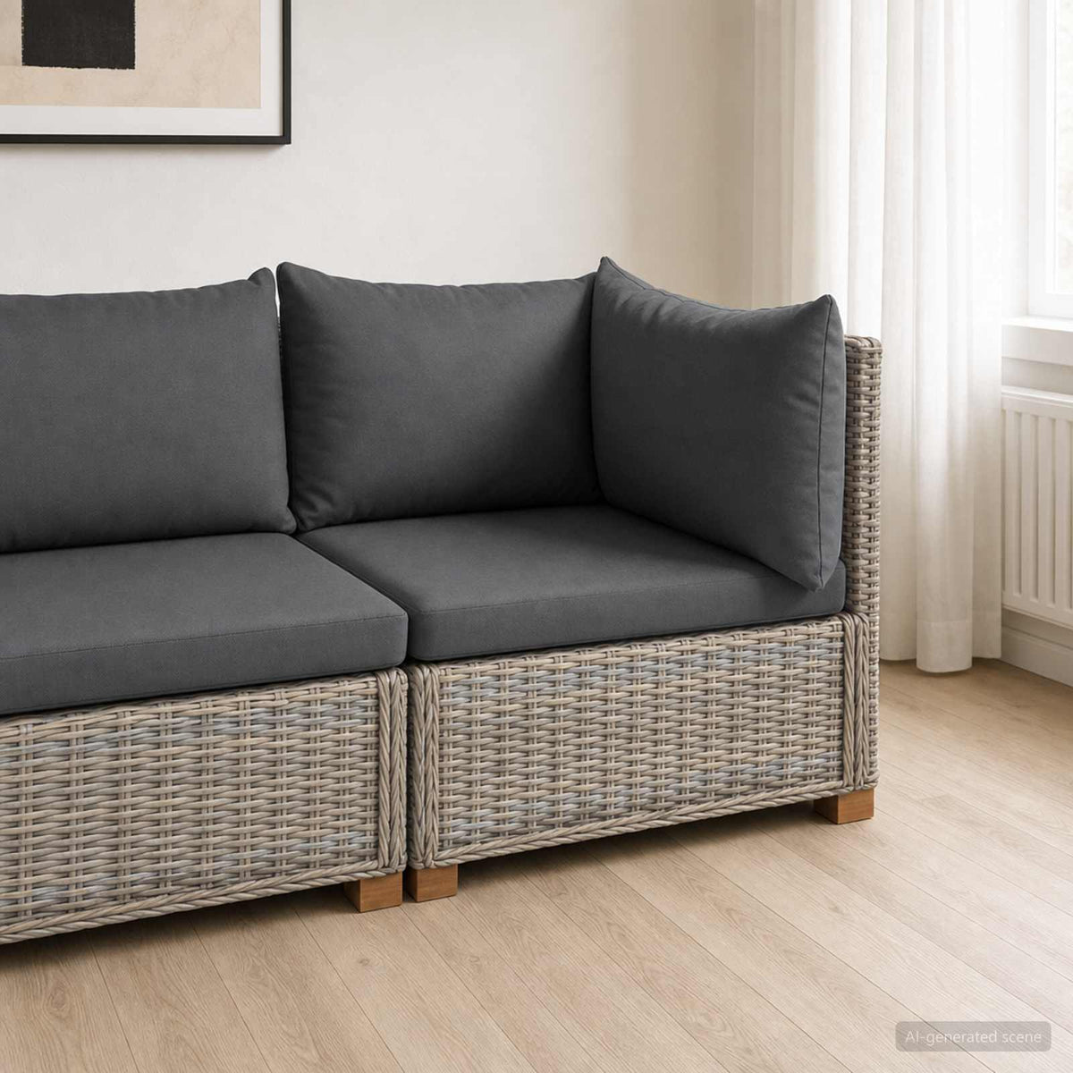 6 pcs Rattan Lounge Set with Cushions GENDT Natural Rattan Kubu Grey Corner sofa