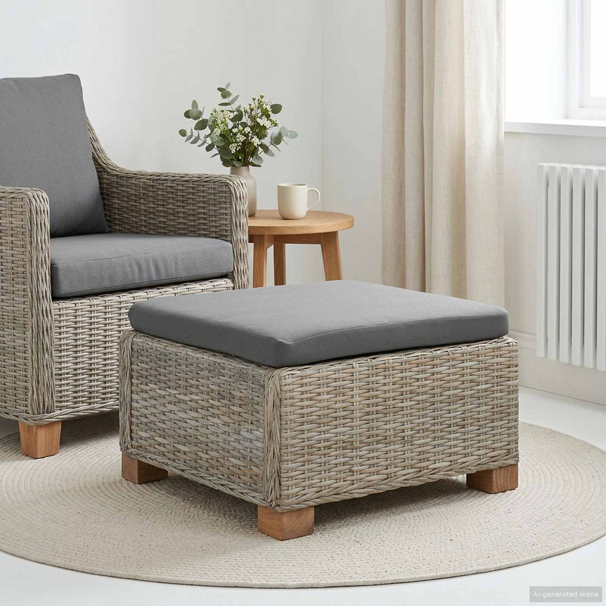 6 pcs Rattan Lounge Set with Cushions GENDT Natural Rattan Kubu Grey Footstool