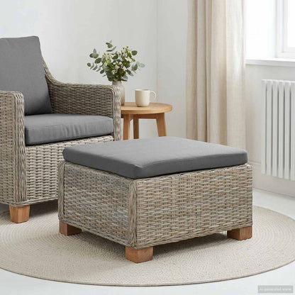 6 pcs Rattan Lounge Set with Cushions GENDT Natural Rattan Kubu Grey Footstool