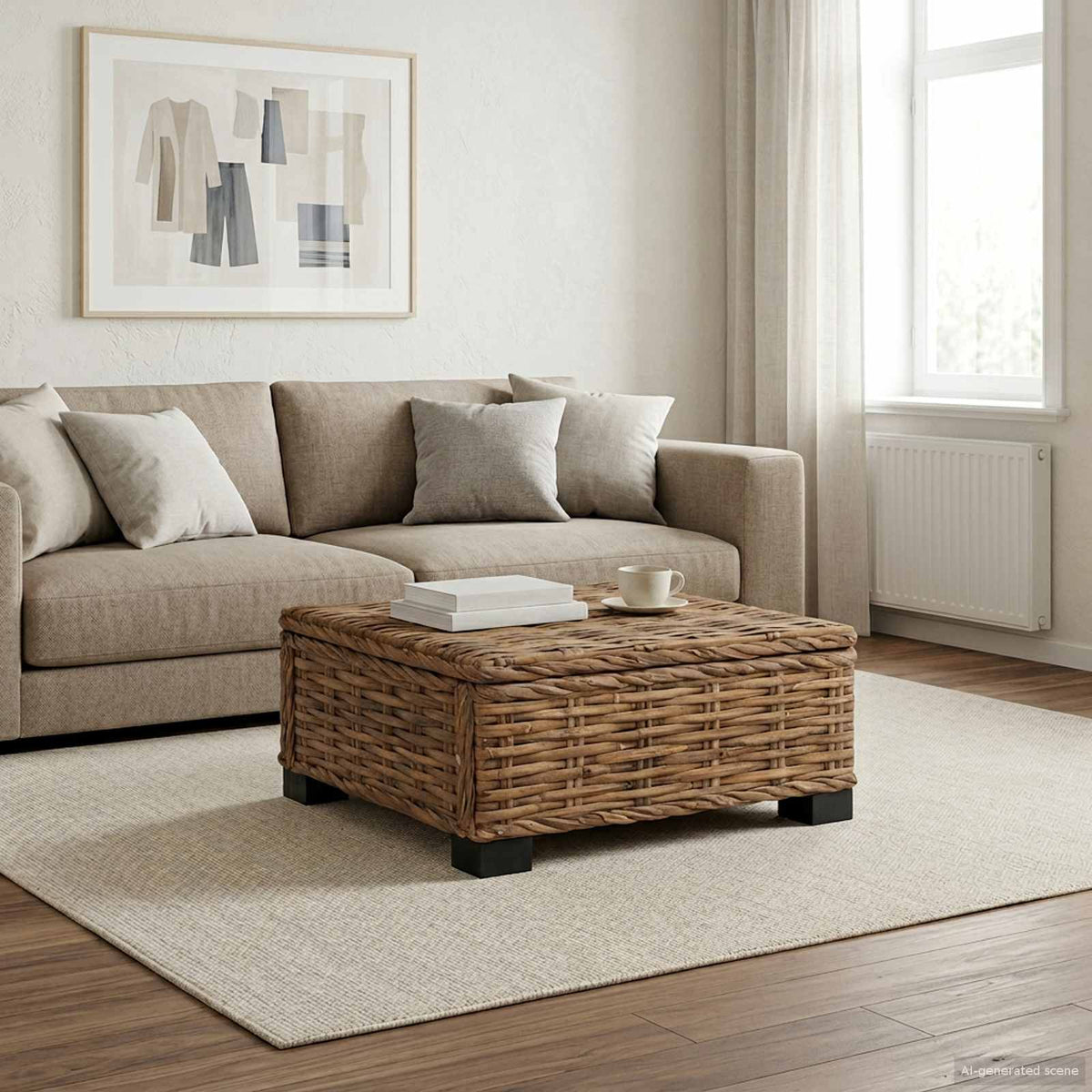 6 pcs Rattan Lounge Set with Cushions GENDT Rattan Natural Coffee table