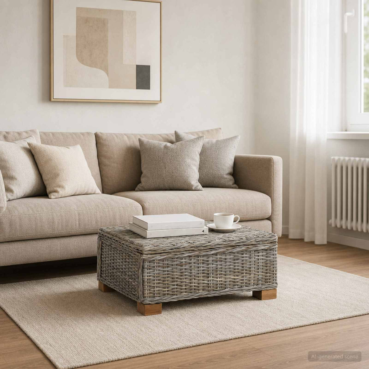 6 pcs Rattan Lounge Set with Cushions GENDT Natural Rattan Kubu Grey Coffee table