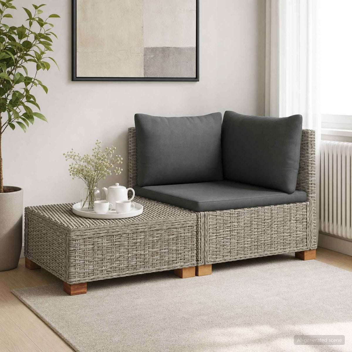 vidaXL 2 pcs Rattan Lounge Set with Cushions GENDT Natural Rattan 1