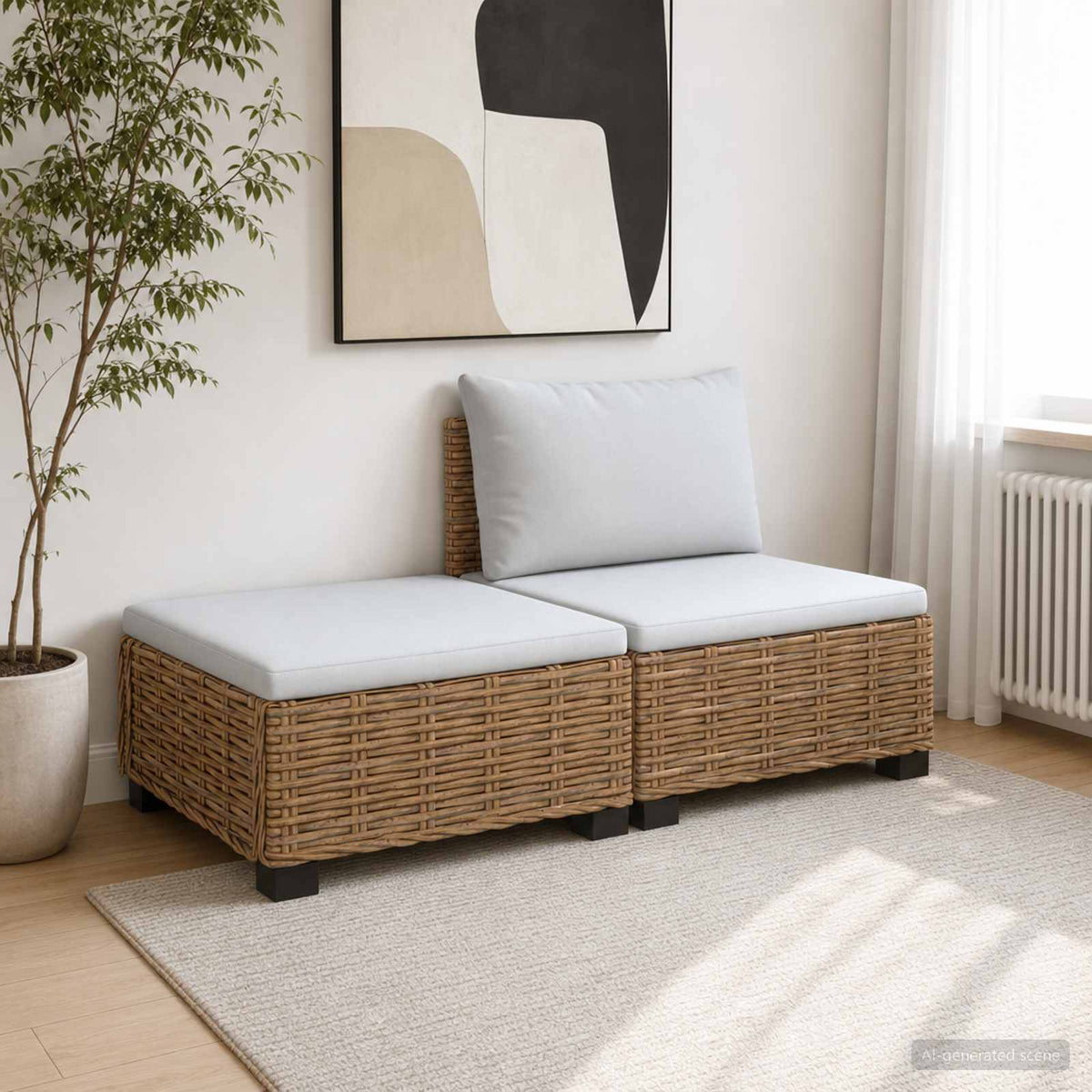 vidaXL 2 pcs Rattan Lounge Set with Cushions GENDT Natural Rattan 3