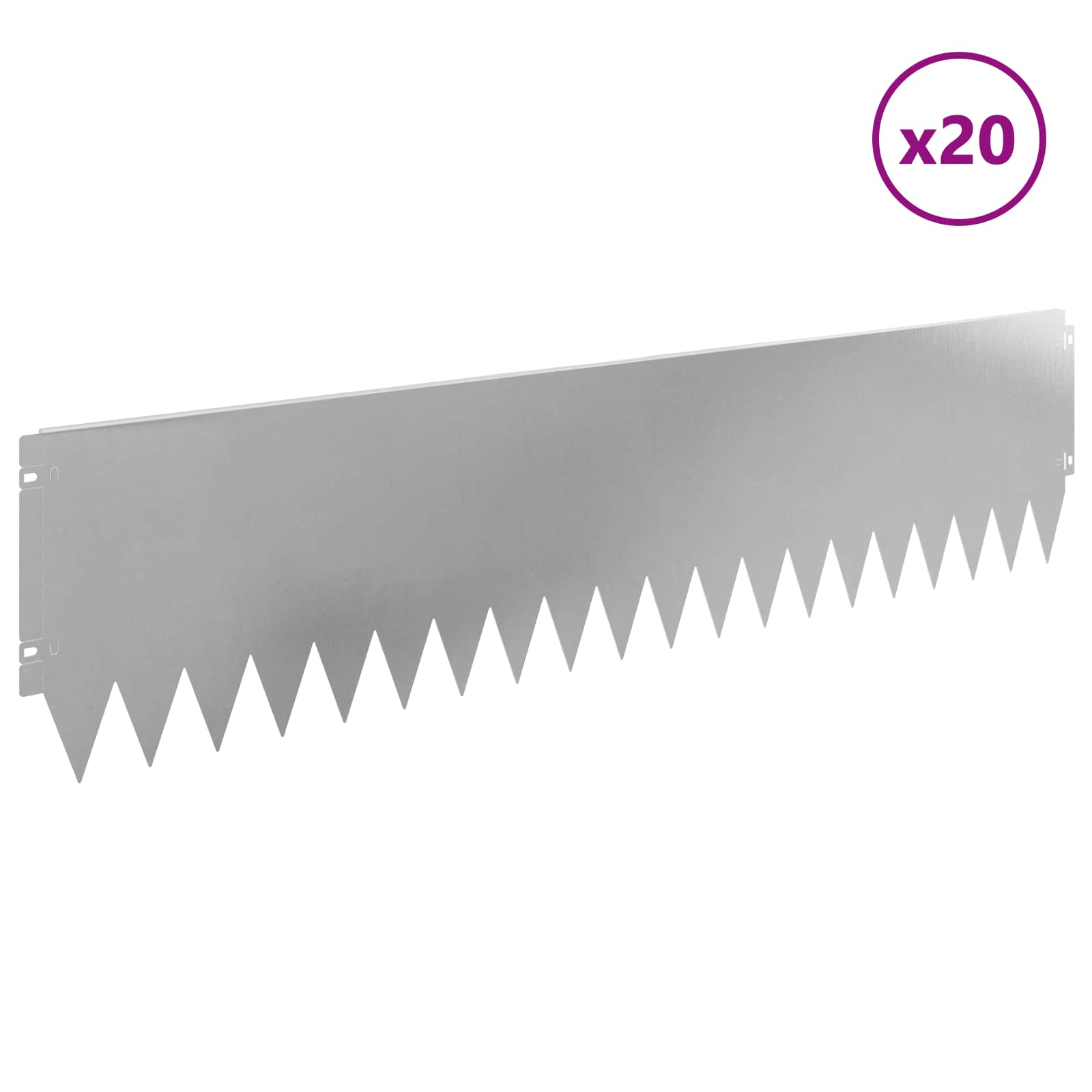 vidaXL Lawn Edging 20 pcs 103 x 25 cm Steel Silver 3