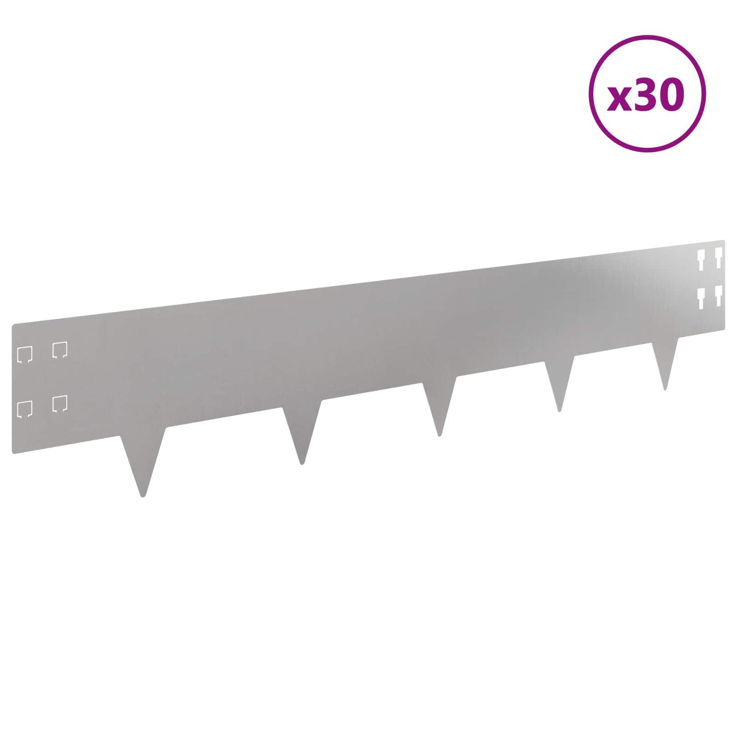 vidaXL Lawn Edging 30 pcs 100 x 20 cm Steel Silver 3