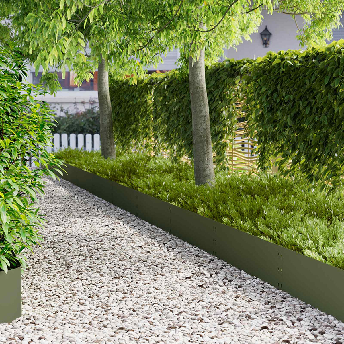 Lawn Edging 100 x Steel 10 pcs Height 30 cm Olive green