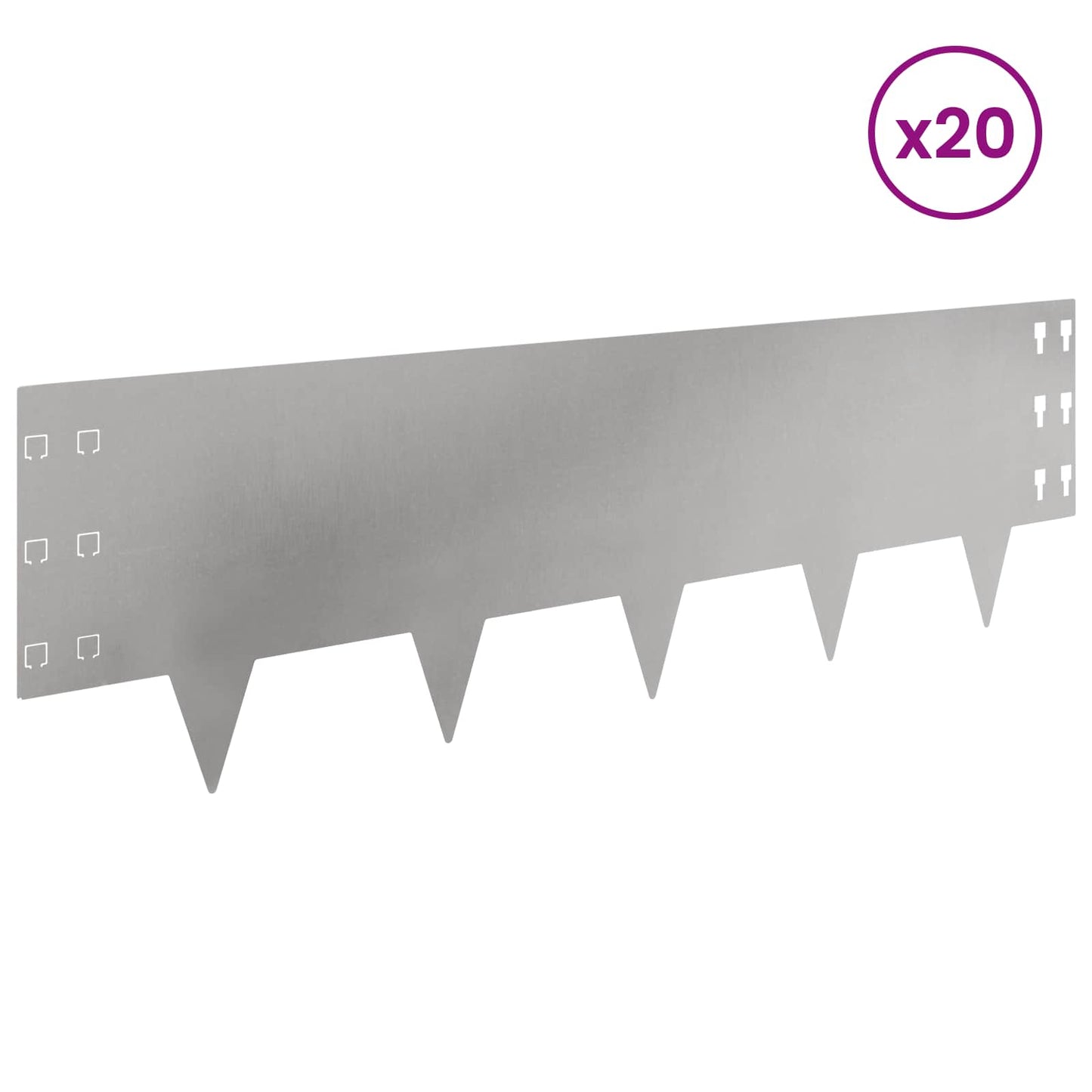 vidaXL Lawn Edging 20 pcs 100 x 30 cm Steel Silver 3