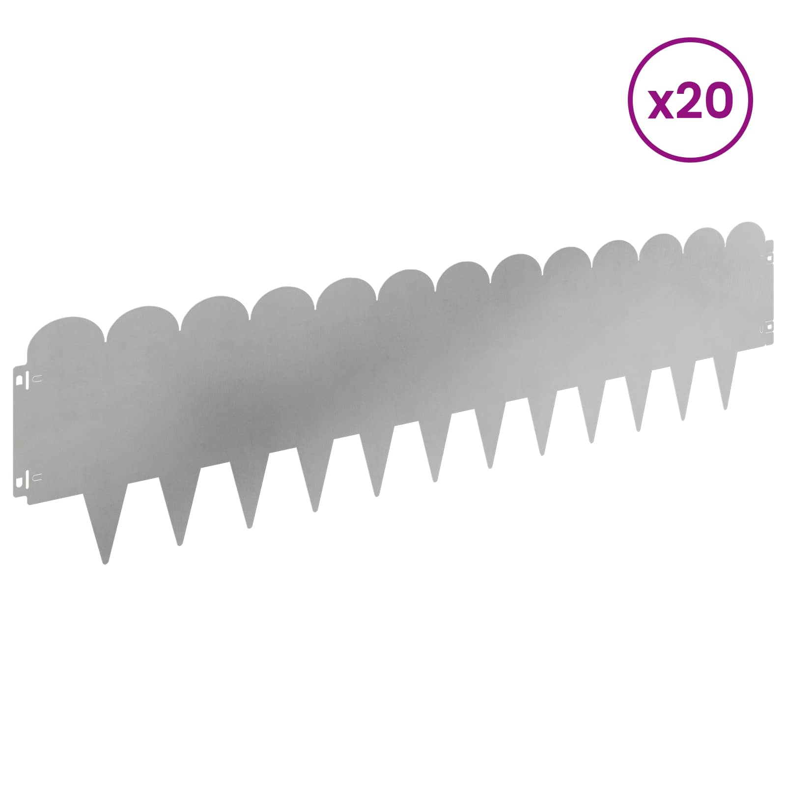 vidaXL Lawn Edging 20 pcs 103 x 25 cm Steel Silver 3
