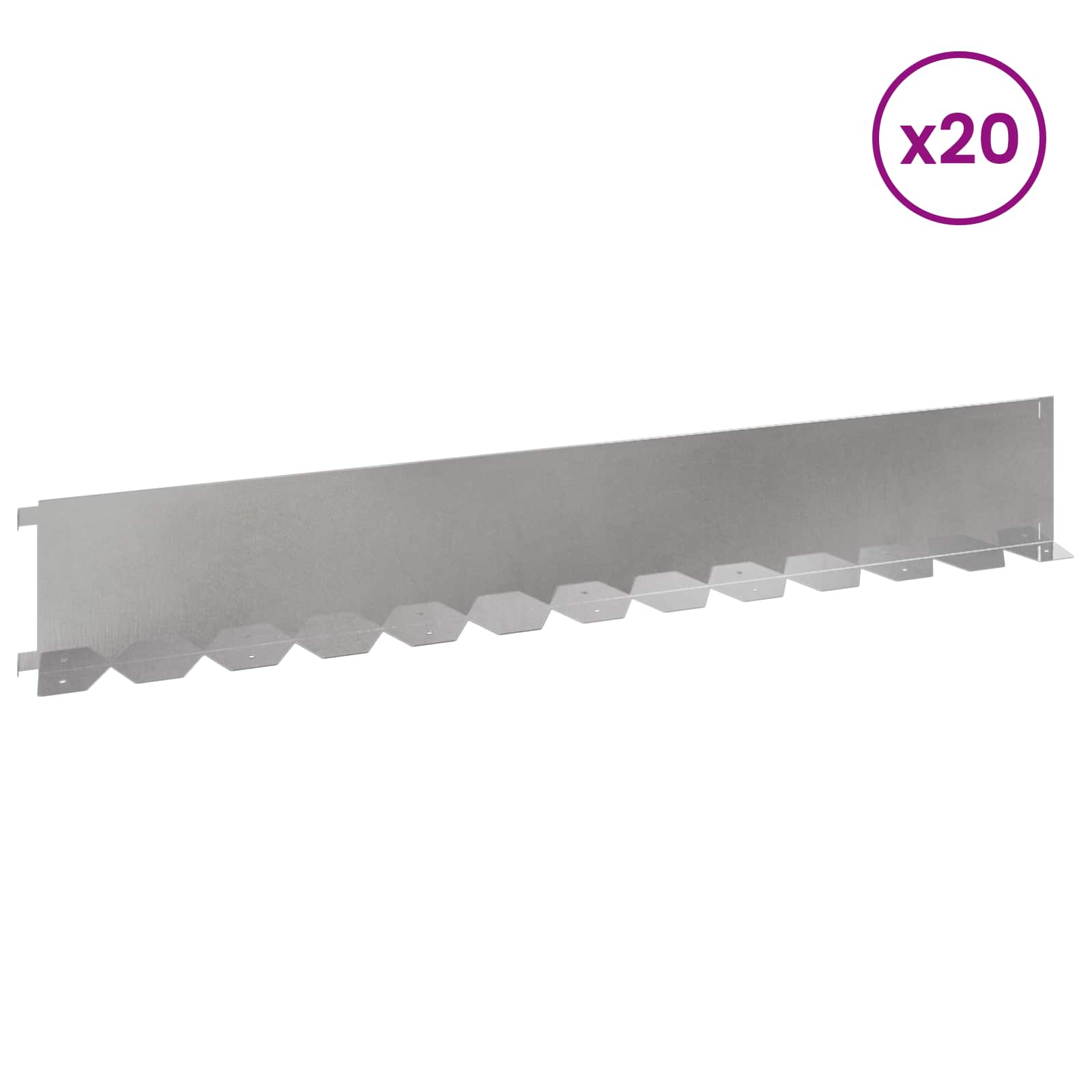 vidaXL Lawn Edging 20 pcs 102 x 15 x 4 cm Steel Silver 3
