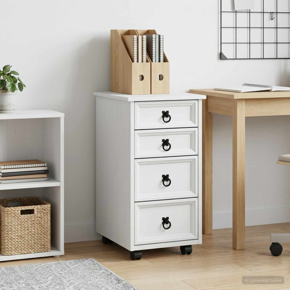 Rolling Cabinet with Drawers CORONA White 4 drawers
