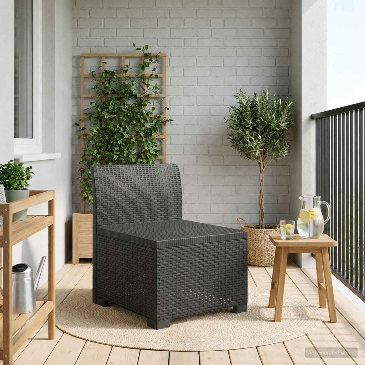 1-Seater with Cushion Rattan Look PP Anthracite Middle sofa without cushion