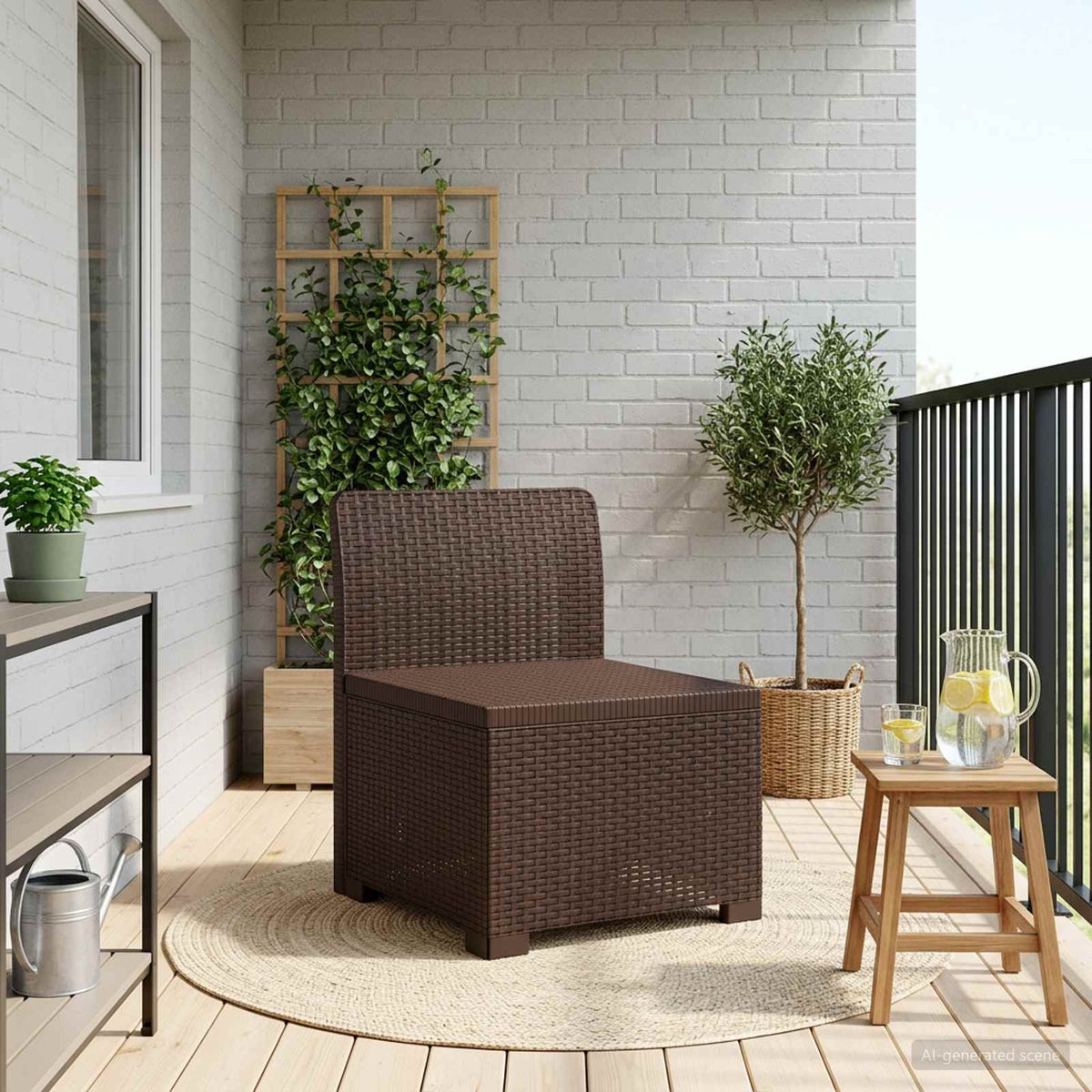 1-Seater with Cushion Rattan Look PP Brown Middle sofa without cushion