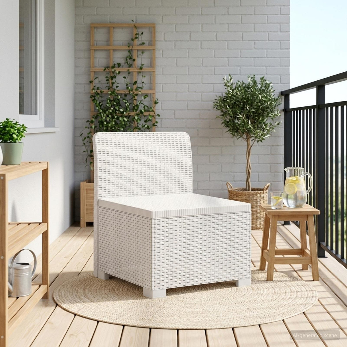 1-Seater with Cushion Rattan Look PP White Middle sofa without cushion