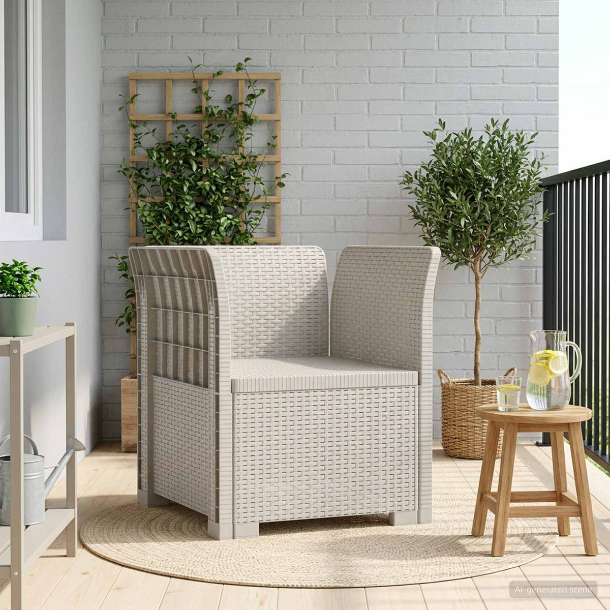 1-Seater with Cushion Rattan Look PP White Armchair without cushion