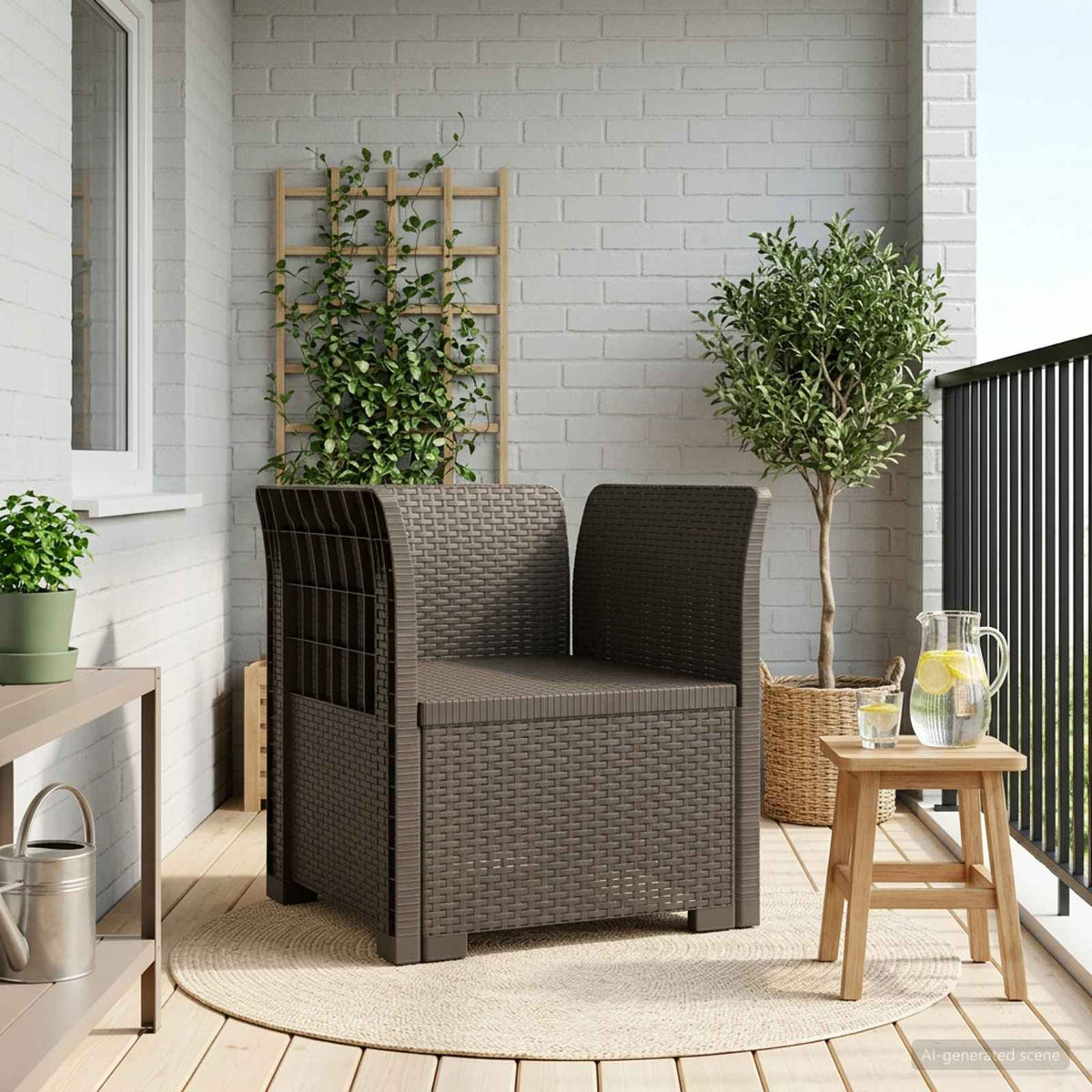 1-Seater with Cushion Rattan Look PP Light Grey Armchair without cushion