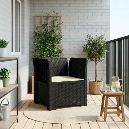 1-Seater with Cushion Rattan Look PP Anthracite Armchair with cream seat cushion