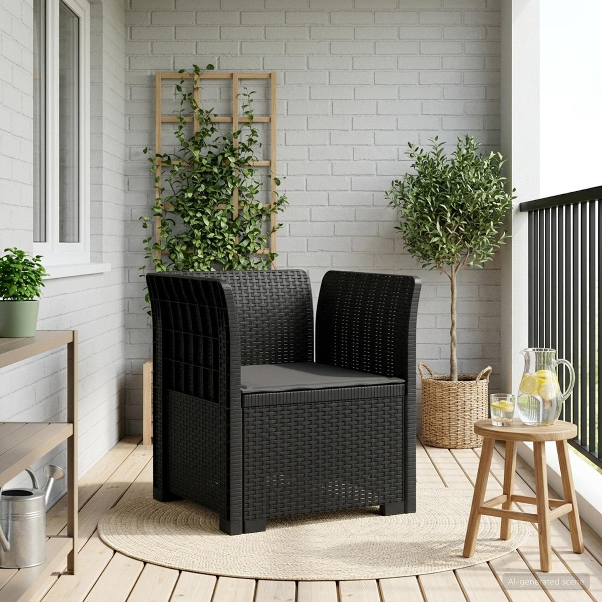 1-Seater with Cushion Rattan Look PP Anthracite Armchair with anthracite seat cushion