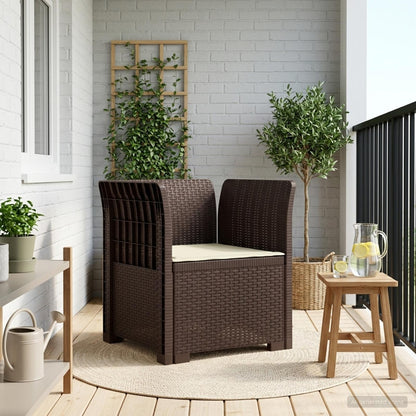 1-Seater with Cushion Rattan Look PP Brown Armchair with cream seat cushion
