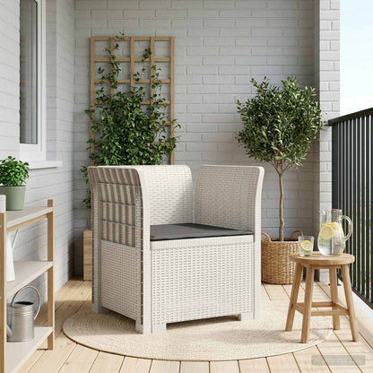 1-Seater with Cushion Rattan Look PP White Armchair with anthracite seat cushion