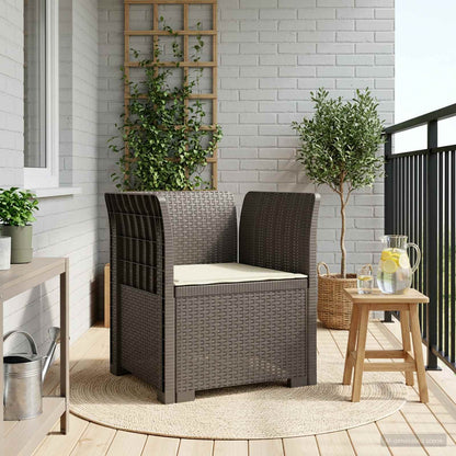 1-Seater with Cushion Rattan Look PP Light Grey Armchair with cream seat cushion