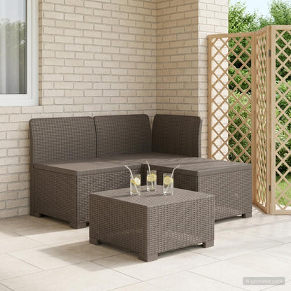 1-Seater with Cushion Rattan Look PP Light Grey Sofa + middle + corner without cushion