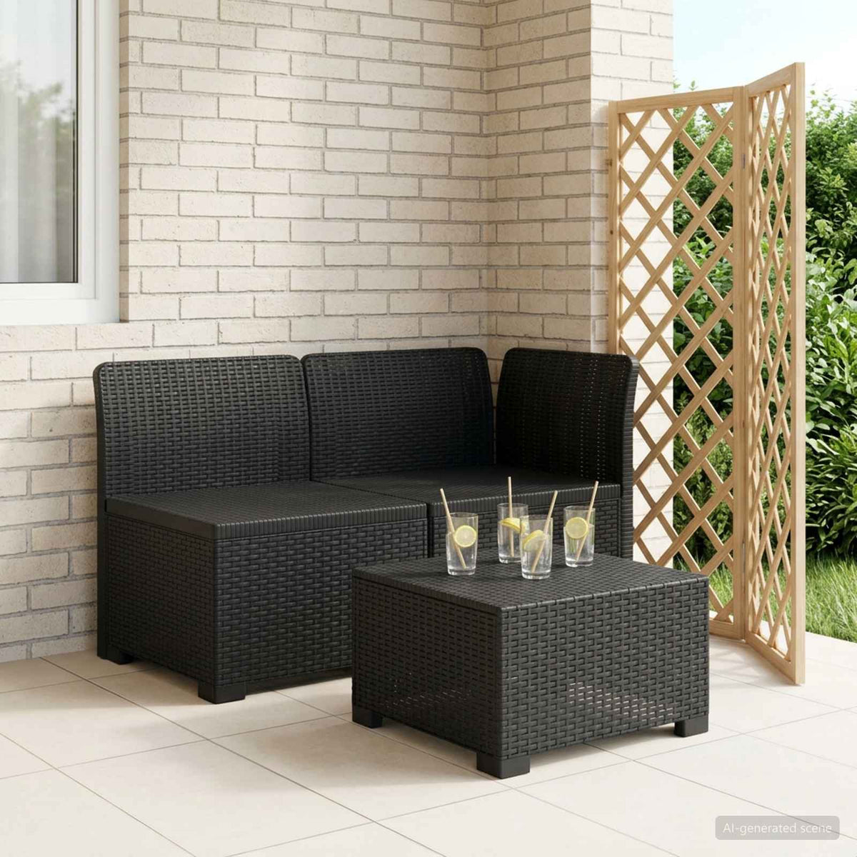 1-Seater with Cushion Rattan Look PP Anthracite Middle + corner without cushion