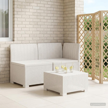 1-Seater with Cushion Rattan Look PP White Middle + corner without cushion